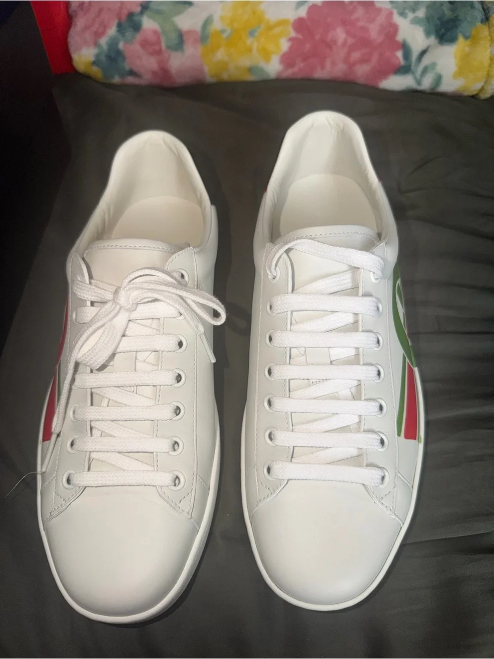 Gucci White Leather Sneakers with Red & Green